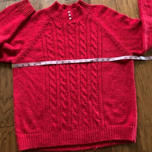 Karen Scott Red Cable Knit Pearl Detail Sweater - Picture 7 of 12